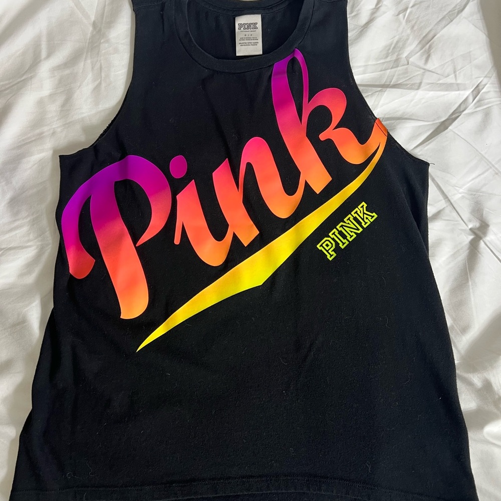 Black Tank Top with Pink and Yellow Logo